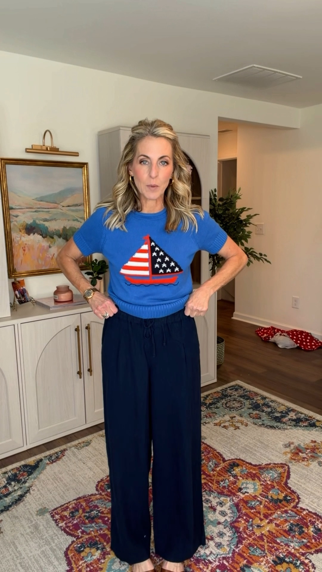 $23 wide leg linen blend pants from Walmart perfect for the summer… this Navy goes with so many of the new Walmart drop all sizes in stock grab these the perfect fit for Summer wearing a size extra small  
