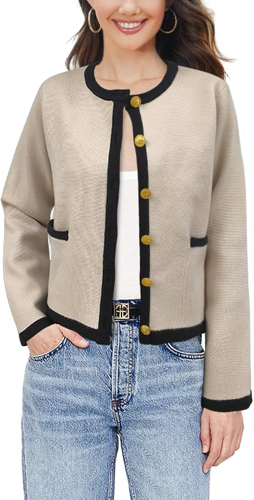 SuperPrity Cardigan Sweaters for Women Long Sleeve Button Down Cropped Knit Coat Jacket with Pock... | Amazon (US)