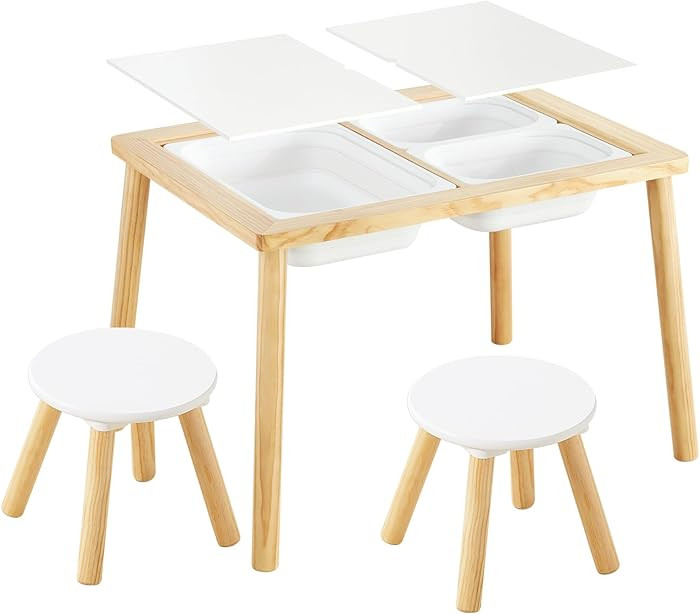 Beright Kids Table and Chair Set, Indoor Sensory Table with 2 Chairs and 3 Storage Bins, Play San... | Amazon (US)