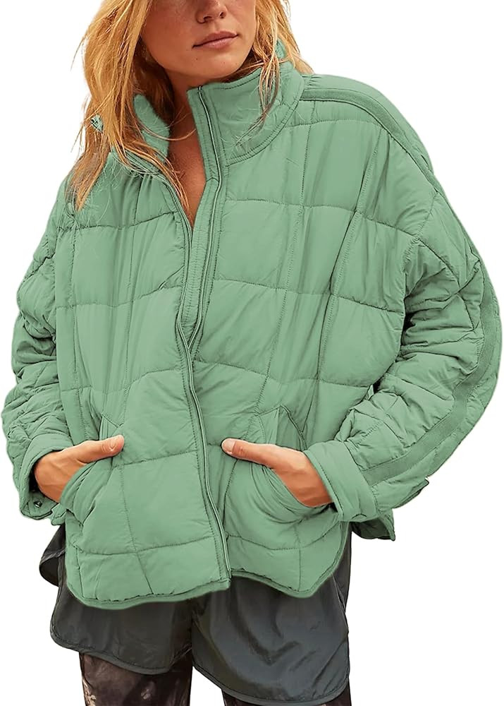 Bianstore Women's Oversized Splice Quilted Lightweight Puffer Jacket Casual Padded Coat | Amazon (US)