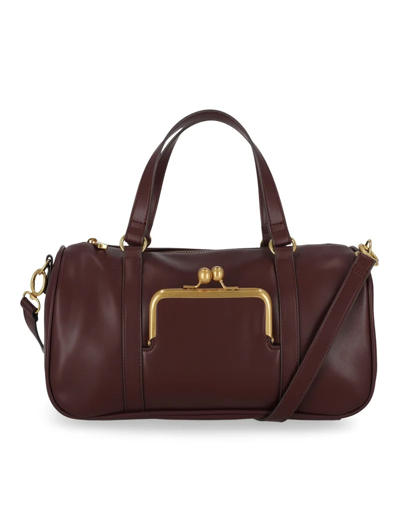 Free Assembly Women's Faux Leather Frame Satchel Handbag, Chianti | Walmart (US)