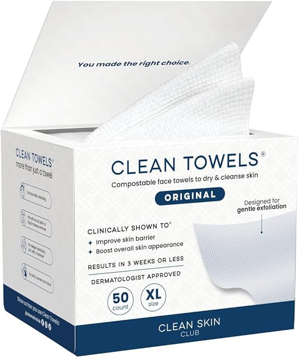 Clean Skin Club Clean Towels XL®, 100% USDA Biobased Face Towel, Disposable Face Towelette, Ecze... | Amazon (US)