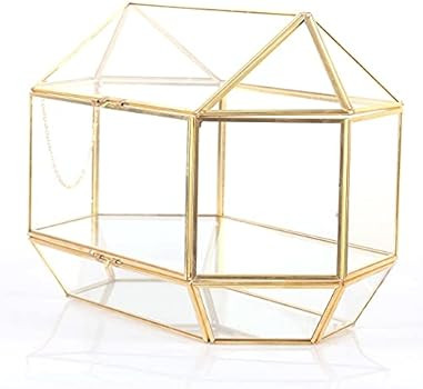NCYP 12.8" Gold Geometric Glass Wedding Card Box, Keepsake Recipe Reception Envelope Holder Display  | Amazon (US)