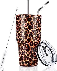 Amazon.com | 30oz Leopard Tumbler Stainless Steel Insulated Travel Mug with Straw Lid Cleaning Br... | Amazon (US)