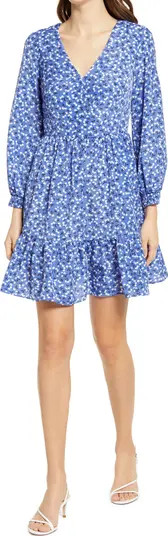 Floral Surplice Neck Long Sleeve Fit & Flare Dress | Nordstrom