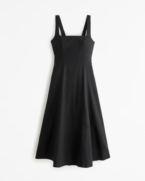 Women's Seamed Linen-Blend Midi Dress | Women's Clearance | Abercrombie.com | Abercrombie & Fitch (US)