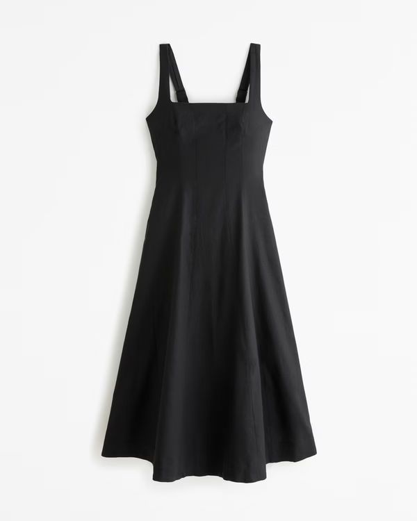 Seamed Linen-Blend Midi Dress | Abercrombie & Fitch (UK)