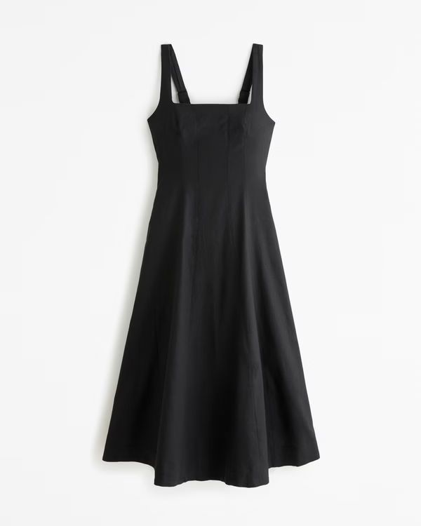 Women's Seamed Linen-Blend Midi Dress | Women's New Arrivals | Abercrombie.com | Abercrombie & Fitch (US)