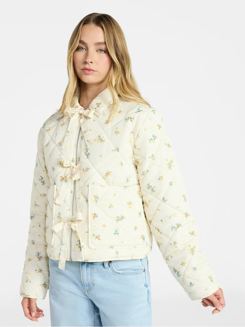 No Boundaries Quilted Bow Jacket, Women's XXS-XXL | Walmart (US)