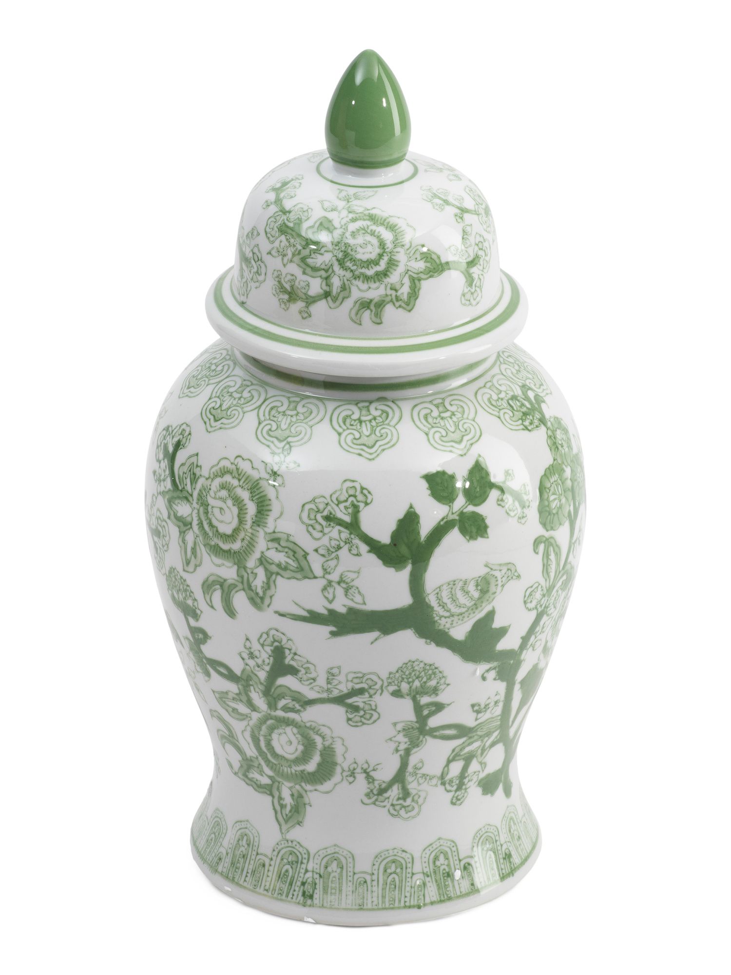 14in Bird Flower Motif Ceramic Temple Jar With Lid | TJ Maxx