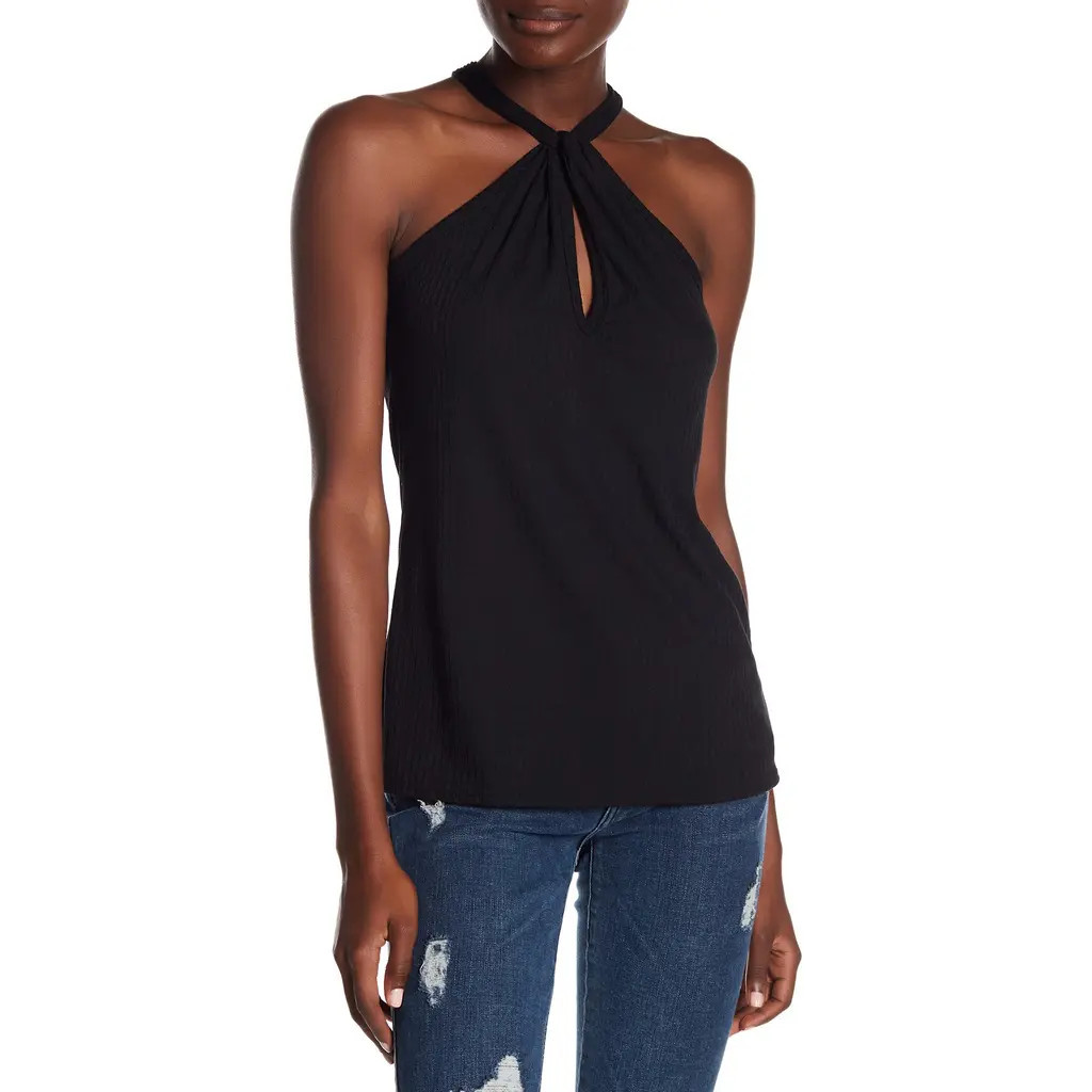 GO COUTURE Modern Halter Tank Top in Black Ribbed at Nordstrom Rack, Size X-Large | Nordstrom Rack