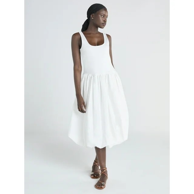 Scoop Women’s and Women's Plus Mixed Media Bubble Hem Midi Dress, Sizes XS-4X | Walmart (US)