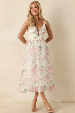 ASTR The Label Janna Ivory & Pink Floral Midi Dress | Red Dress