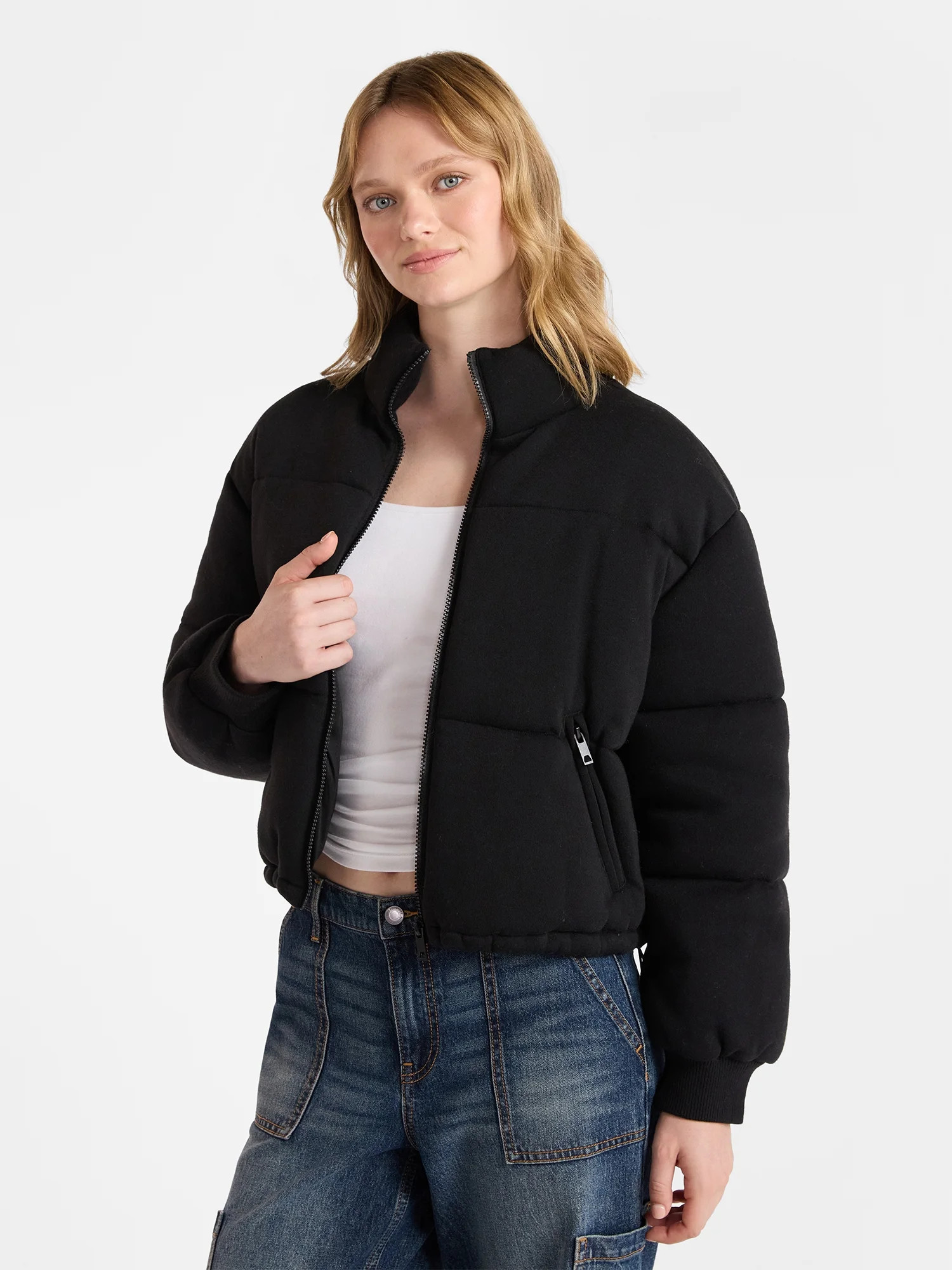 No Boundaries Knit Puffer Jacket, Women's | Walmart (US)