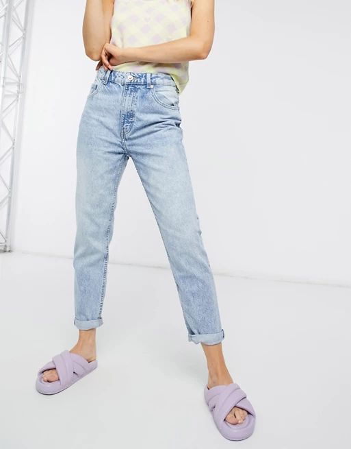 Bershka organic cotton mom jean in light blue | ASOS (Global)