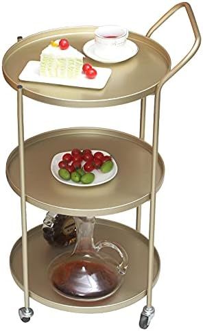 DAOYIJIAJU Round Bar Cart Gold Metal 3-Tier Tea Wine Serving Cart for Bar Home and Kitchen | Amazon (US)