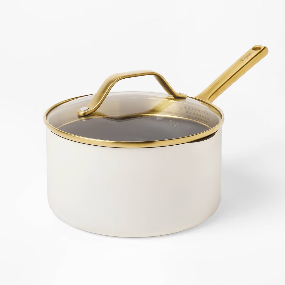 3qt Nonstick Ceramic Coated Aluminum Sauce Pan with Champagne Handle Cream - Figmint™ | Target
