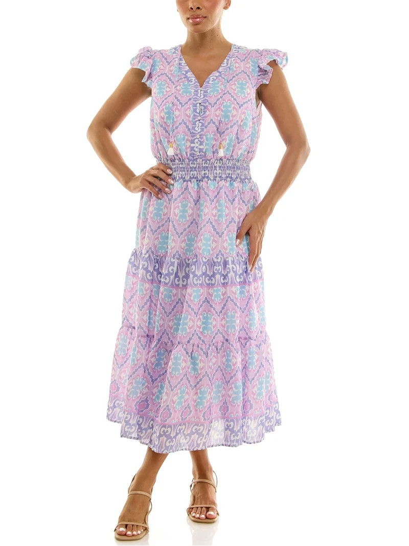 Nanette Lepore Women's Flutter Sleeve Tassel Midi Dress, Sizes XS-XXXL | Walmart (US)