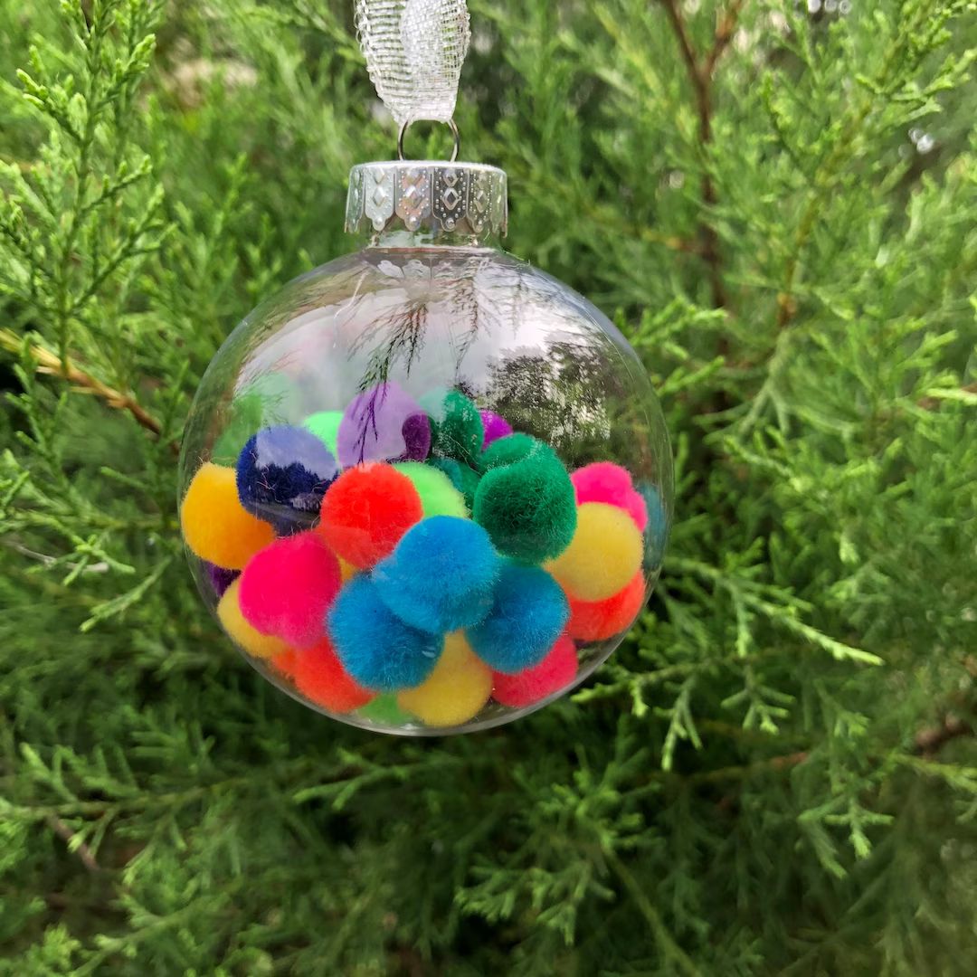 Pom Pom Ornament, Colorful Ornament, Gumball Ornament, Clear Plastic Ball, Candy Land, Teacher Gi... | Etsy (US)