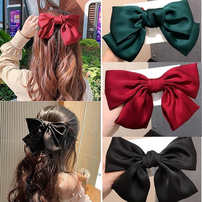 3 Pcs Satin Bow Hair Clips for Women Girls Big Bow Hair Accessories Silky Ribbon Hair Bows Christ... | Amazon (US)