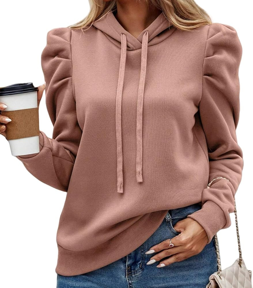 Fall Puff Sleeve Sweatshirt For Women Casual Long Latern Sleeve Drawstring Hooded Pullover | Amazon (US)