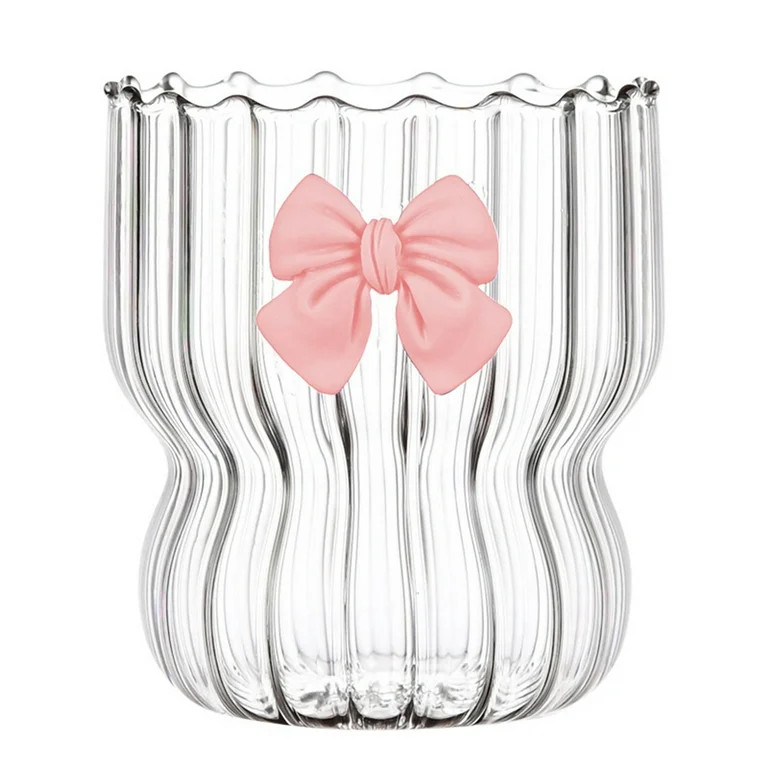 Ribbed Glass Cups,10 Oz Drinking Glassware with Bowknot, Bubble Cup for Iced Coffee, Juice, Bever... | Walmart (US)