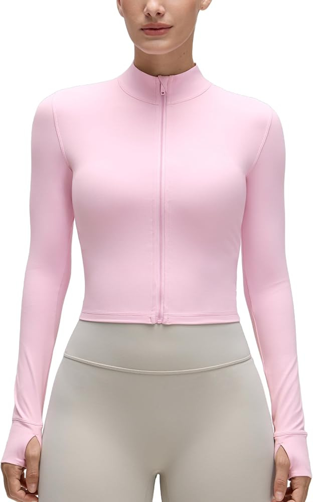 CRZ YOGA Butterluxe Cropped Athletic Jackets for Women - Full Zip Up Track Tops with Thumb Holes ... | Amazon (US)