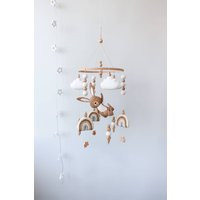 Felt Bunny Baby Mobile, Rainbow, Stars & Clouds Nursery Decor, Gender Neutral Mobile For Crib, Baby Shower Gift Idea | Etsy (US)