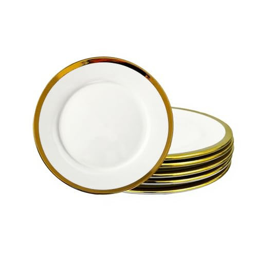Loymokinar Dinner Plates, Set of 6, 8 inch,White Porcelain with Gold Trim，Appetizer Plates,Ceramic Round Dessert Serving Plates for Bread, Salad, Snack and Finger Food,Elegant Ceramic Dinner Plates | Amazon (US)