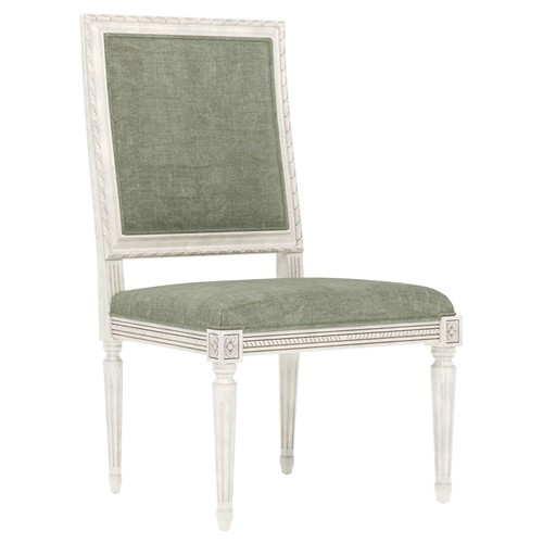 Marielle Willow Green Velvet Vintage White Dining Side Chair | Kathy Kuo Home