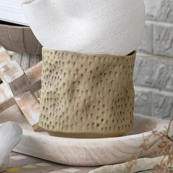 Bloomingville 6 Inches Round Debossed Stoneware, Holds 5 Inches Pot, Matte Khaki Planter | Amazon (US)