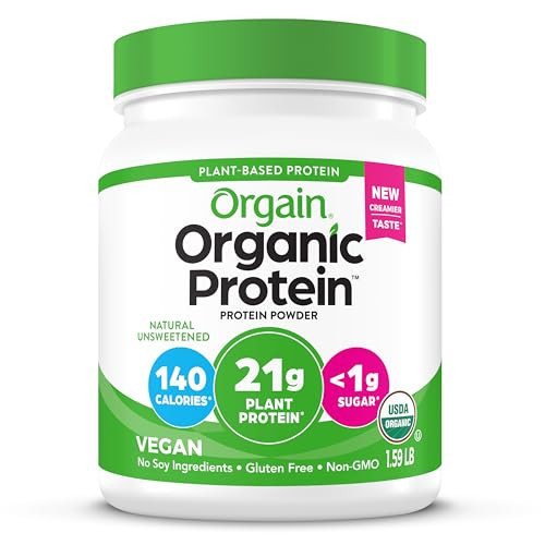 Orgain Organic Vegan Protein Powder, Natural Unsweetened - 21g of Plant Protein, 4g Prebiotic Fiber, Low Net Carbs, No Lactose Ingredients, No Added Sugar, Non-GMO, For Shakes & Smoothies, 1.59 lb | Amazon (US)