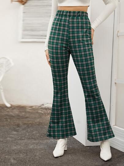 Plaid Print Flare Leg Pants | ROMWE