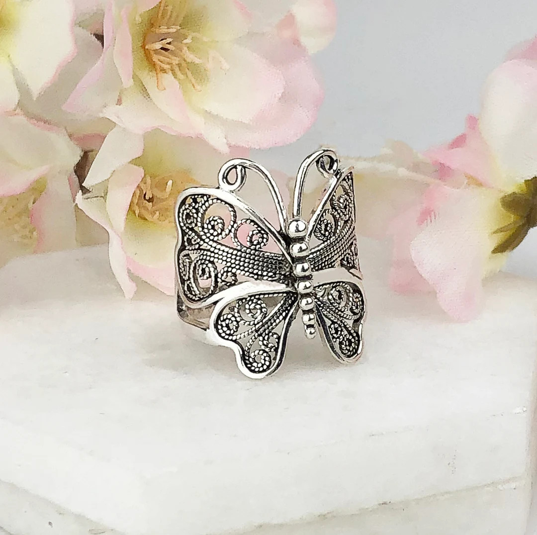 Silver Butterfly Ring 925 Sterling Silver Handmade Artisan - Etsy | Etsy (US)