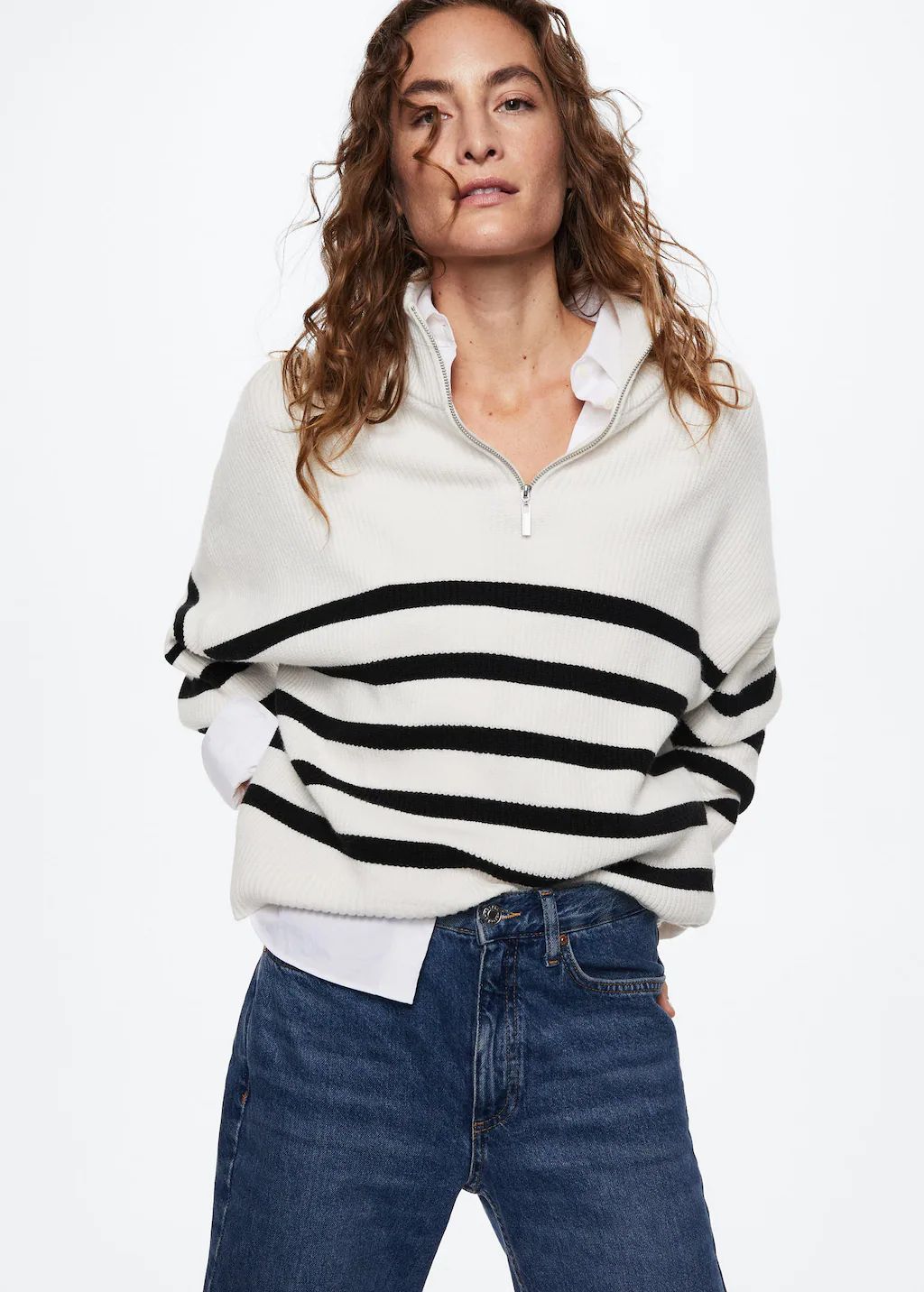 Striped sweater with zipper | MANGO (US)