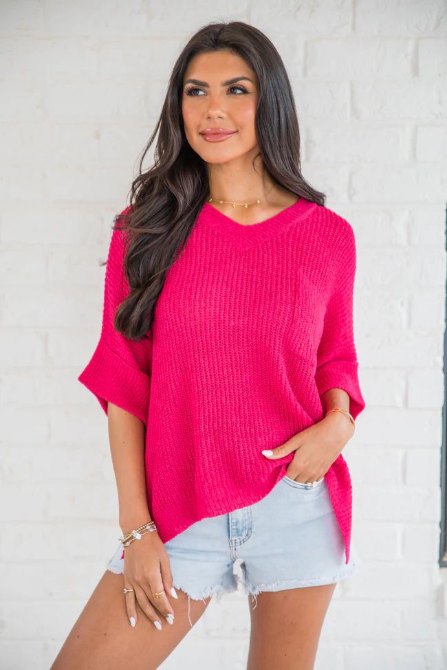 Driftwood Daydreams Pink Lightweight Short Sleeve Sweater | Pink Lily