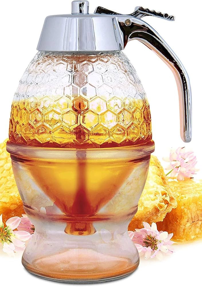 Hunnibi No Drip Glass Honey Dispenser - Beautiful Honeycomb Shaped Pot and Maple Syrup Dispenser ... | Amazon (US)