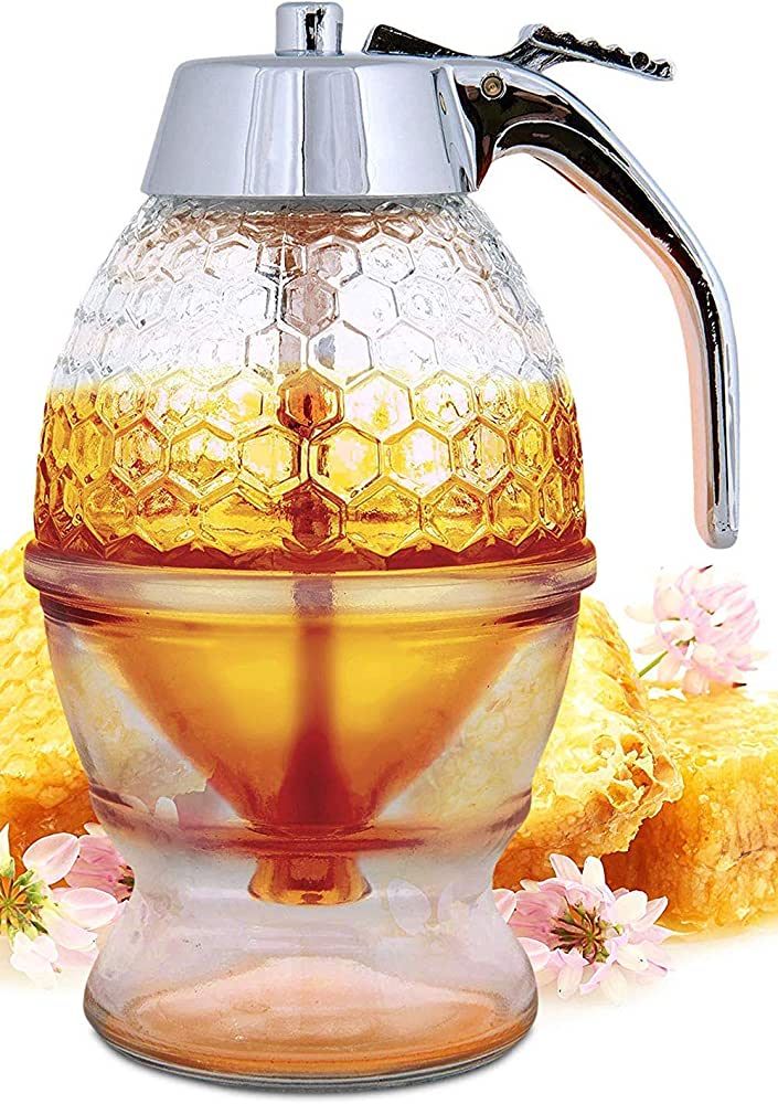 Hunnibi No Drip Glass Honey Dispenser - Beautiful Honeycomb Shaped Pot and Maple Syrup Dispenser ... | Amazon (US)