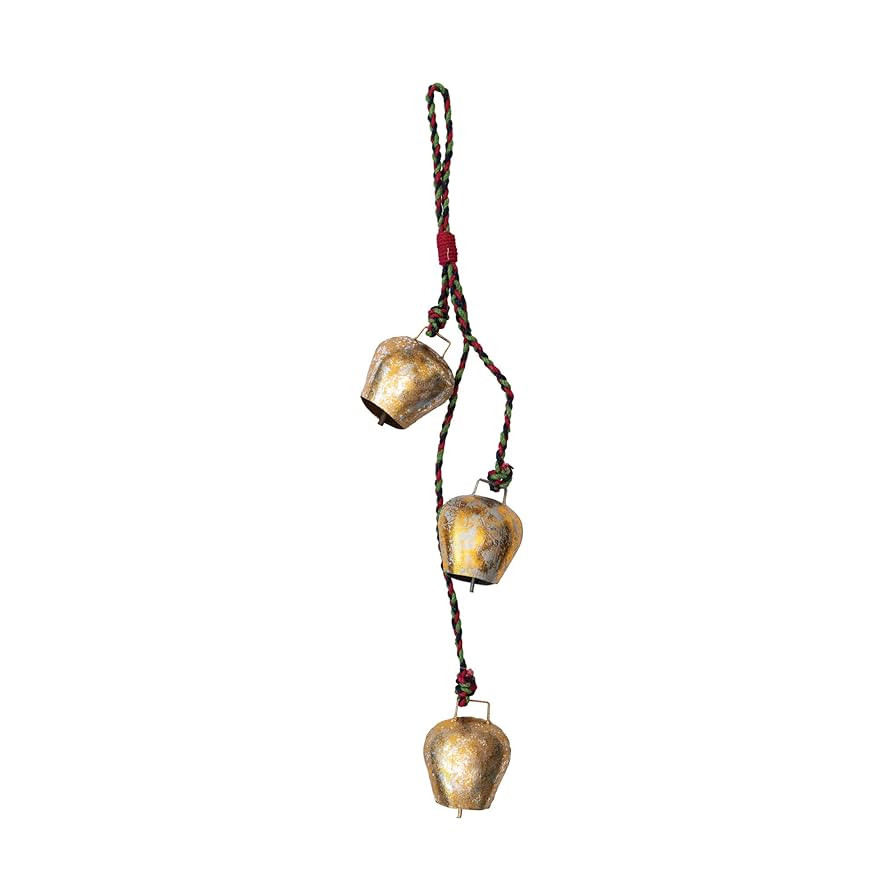 Creative Co-Op 27" H Hanging Metal Bells w/Braided Jute Hanger, Multi Color & Gold Finish | Amazon (US)