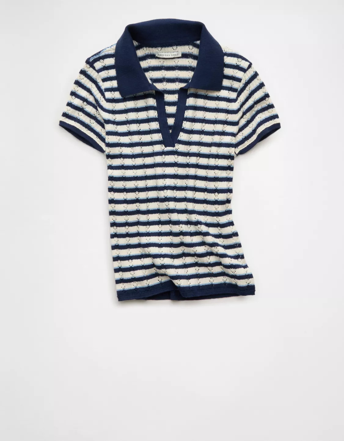 AE Short-Sleeve Pointelle Sweater Polo | American Eagle Outfitters (US & CA)