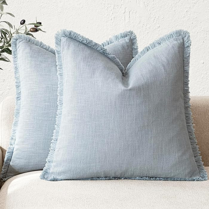 Foindtower Set of 2 Decorative Linen Fringe Throw Pillow Covers Boho Farmhouse Cushion Cover with... | Amazon (US)