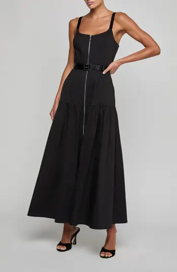 L'AGENCE Rima Belted Front Zip Midi Dress | Nordstrom | Nordstrom