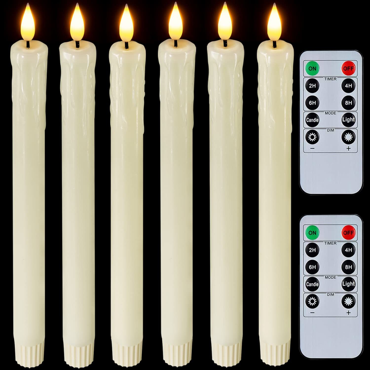 Homemory Real Wax LED Flameless Taper Candles with Remote Timer, 9.6 Inches Ivory Candlesticks, Drip | Amazon (US)