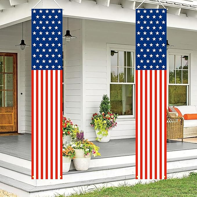 Patriotic Decorations - 4th of July Decorations Outdoor Hanging American Flag Banners Porch Sign ... | Amazon (US)