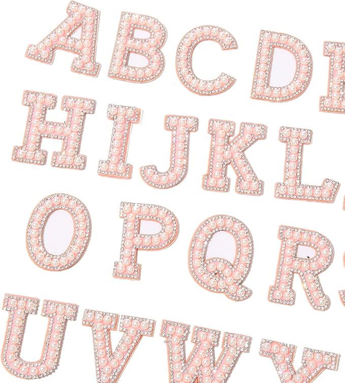 Kaymey Alphabet Applique Patches Self-Adhesion with Rhinestones Pearls Directly Stick on Bag Deco... | Amazon (US)