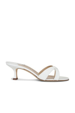 Manolo Blahnik Callamu 50 Patent Mule in White | FWRD 