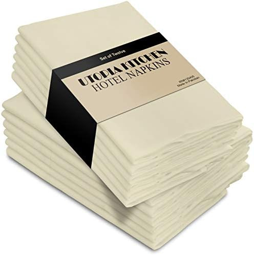 Utopia Kitchen Cloth Napkins 18 by 18 Inches, 12 Pack Ivory Dinner Napkins, Cotton Blend Soft Dur... | Amazon (US)