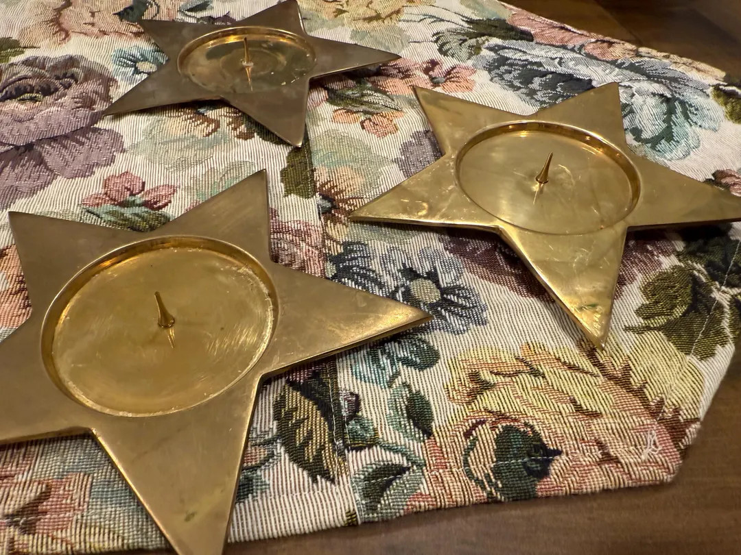 Vintage 1960s Brass Star Shape Candle Holders - Three Available | Etsy (US)