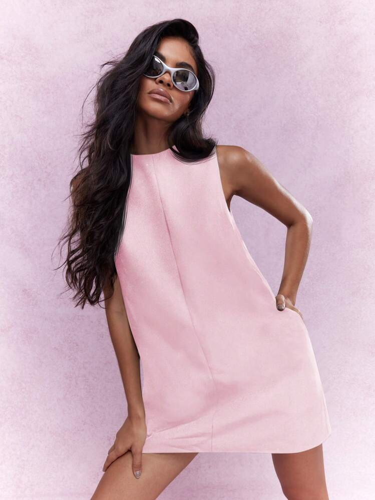 MISSGUIDED Sleeveless Bow Tie Backless Straight Cut Mini Dress Cute Sundress | SHEIN