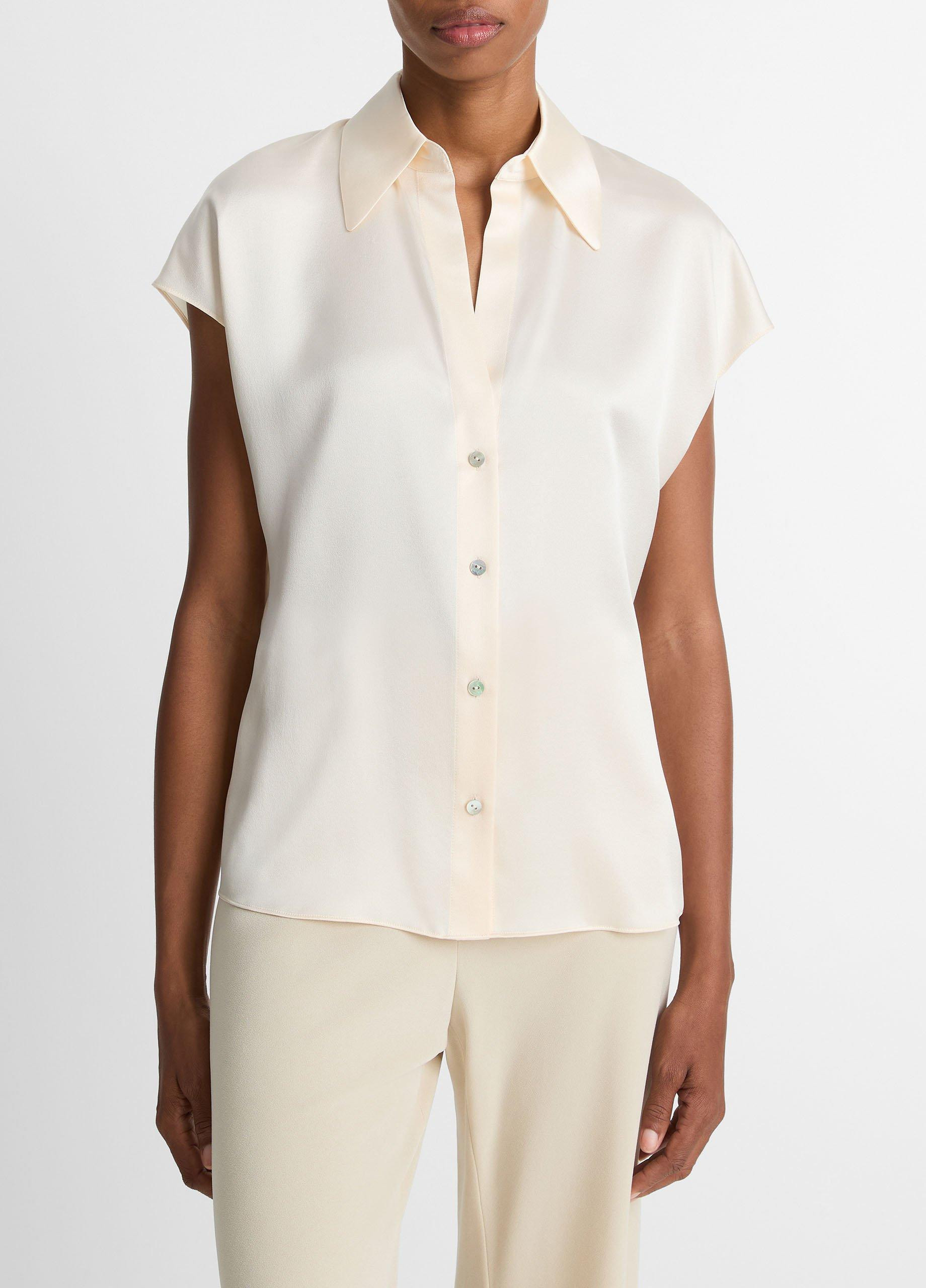 Women's Silk Cap-Sleeve Ruched-Back Blouse, Chiffon, Size S Vince | Vince LLC